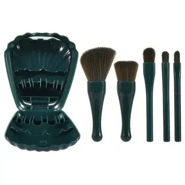Compact Makeup Brush Set with Mirror