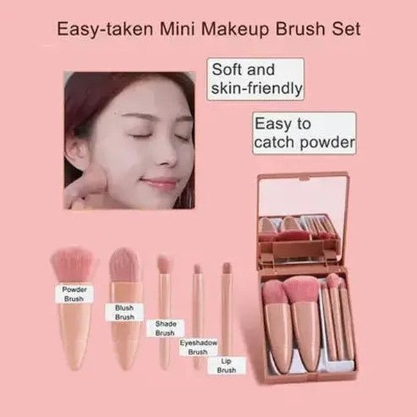 Compact Makeup Brush Set with Mirror