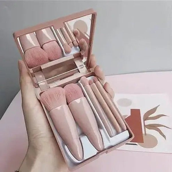 Compact Makeup Brush Set with Mirror