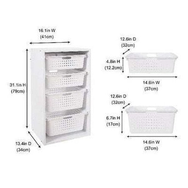 Container Organizer with 4 Sliding Storage Drawers