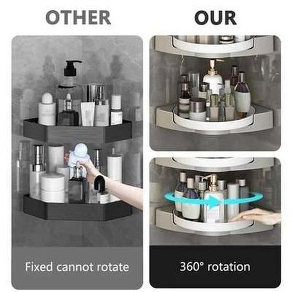 Corner shower rotating storage rack