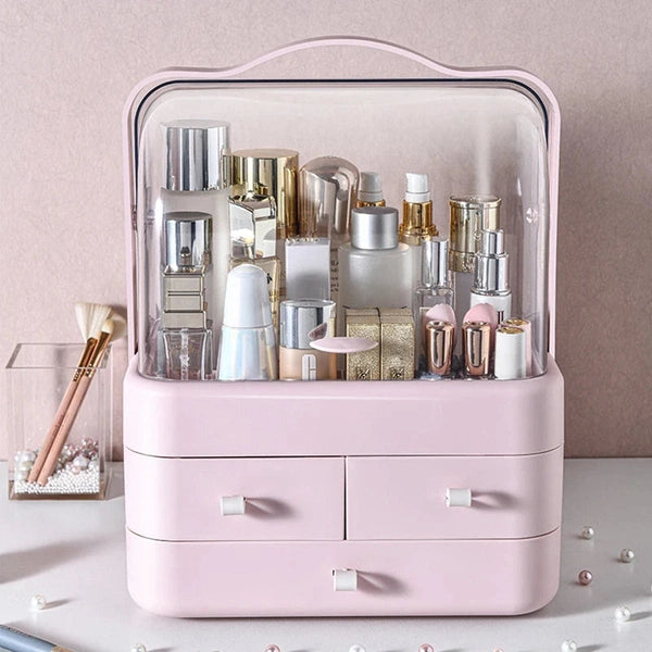 Cosmetics Receiving Box, Dust-Proof Desktop Makeup Organizer with Drawer