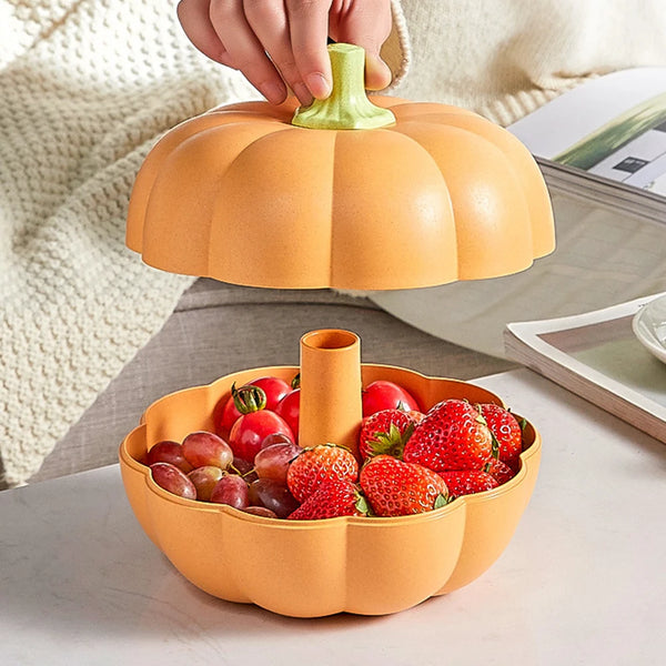 Creative Pumpkin Shape Storage Box, Double Layers Snack Fruit Dish