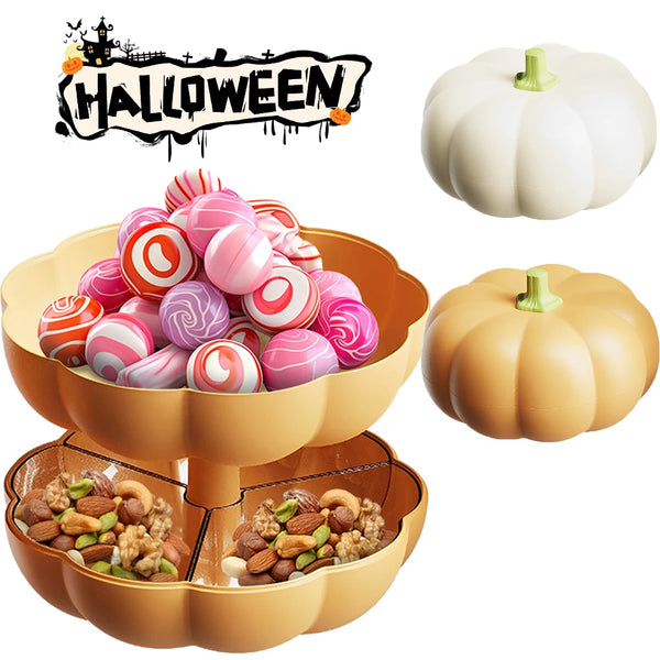 Creative Pumpkin Shape Storage Box, Double Layers Snack Fruit Dish