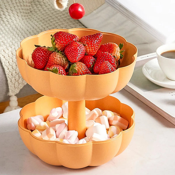 Creative Pumpkin Shape Storage Box, Double Layers Snack Fruit Dish
