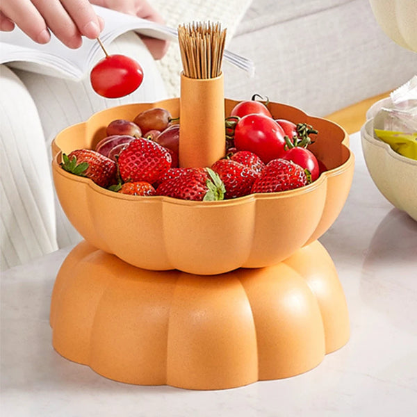 Creative Pumpkin Shape Storage Box, Double Layers Snack Fruit Dish