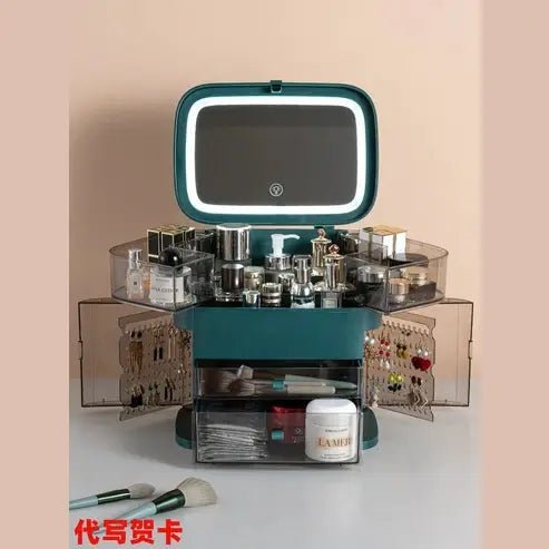 Desktop Jewelry Organizer Case with Mirror and LED