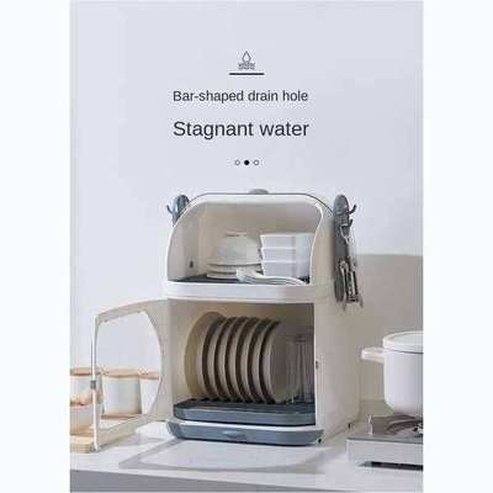 Dish storage rack drain cupboard