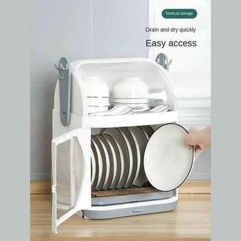 Dish storage rack drain cupboard