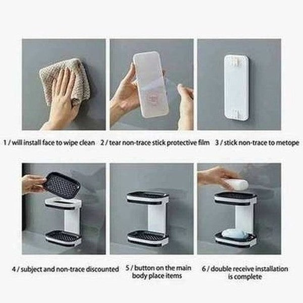 Double Layer Wall Mounted Soap Storage Tray for Bathroom