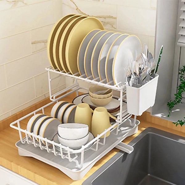 Double-layer Bowl Drying Rack, Space Saving Dish Drainer, Rust-Proof Stainless Steel