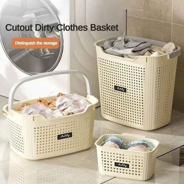 Durable Partition Dirty Clothes Basket, Breathable Plastic Laundry Storage Bucket