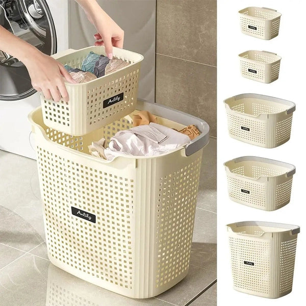 Durable Partition Dirty Clothes Basket, Breathable Plastic Laundry Storage Bucket