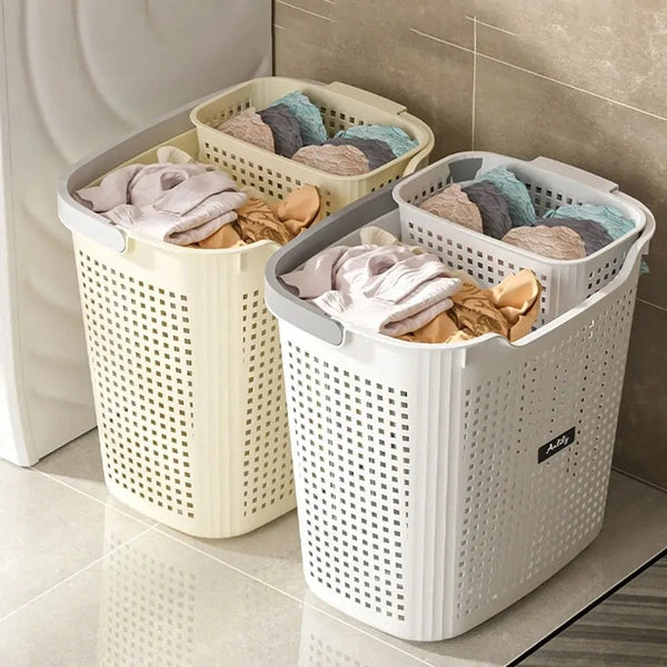 Durable Partition Dirty Clothes Basket, Breathable Plastic Laundry Storage Bucket