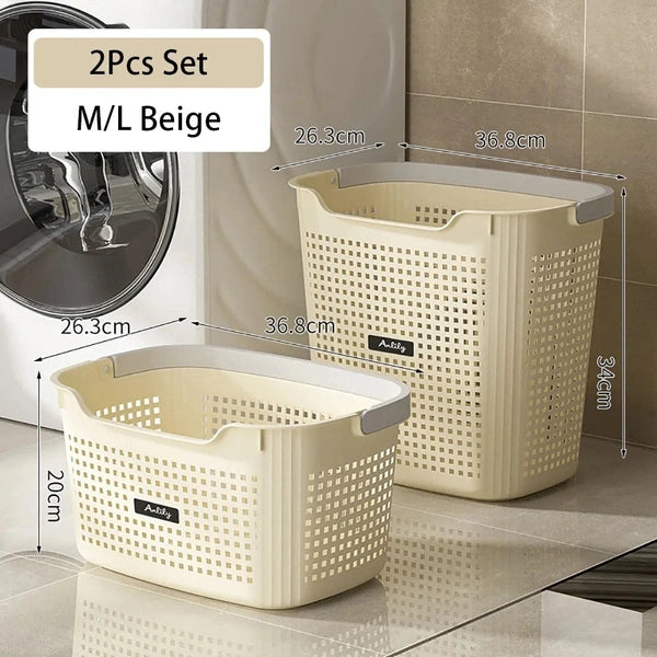 Durable Partition Dirty Clothes Basket, Breathable Plastic Laundry Storage Bucket