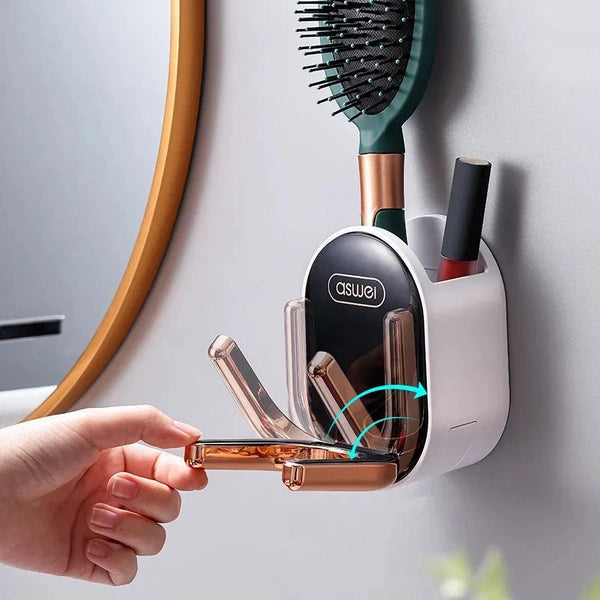 Foldable Wall-Mounted Hair Dryer Rack – Space-Saving Bathroom Organizer for Hair Tools