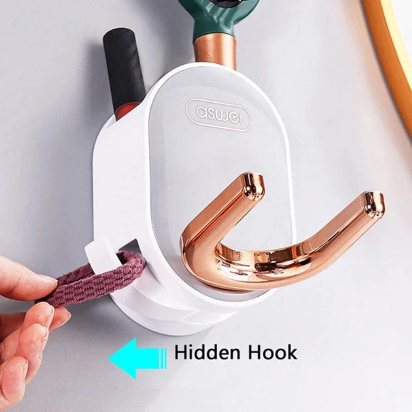 Foldable Wall-Mounted Hair Dryer Rack – Space-Saving Bathroom Organizer for Hair Tools