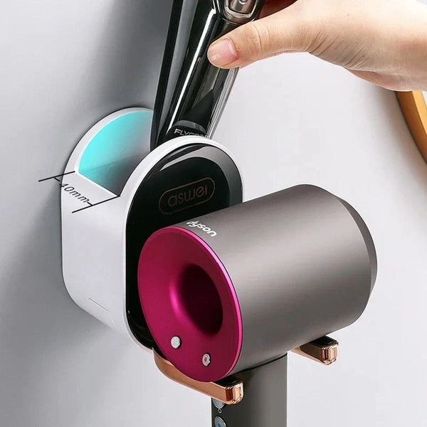 Foldable Wall-Mounted Hair Dryer Rack – Space-Saving Bathroom Organizer for Hair Tools