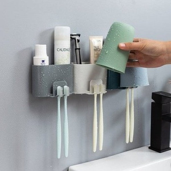 Plastic Wall Mount Toothbrush Rack Minimalist style toothbrush holder, bathroom punch-free toothbrush, toothpaste rack, Bathroom Accessories. Toothbrush Holders