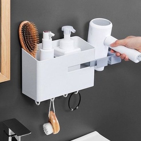Bathroom Wall Mount Retractable Hair Dryer Punch-Free Wall Mounted Drain Storage Holder Multifunctional Hair Curler Hanger. Type: Bathroom Accessory Mounts