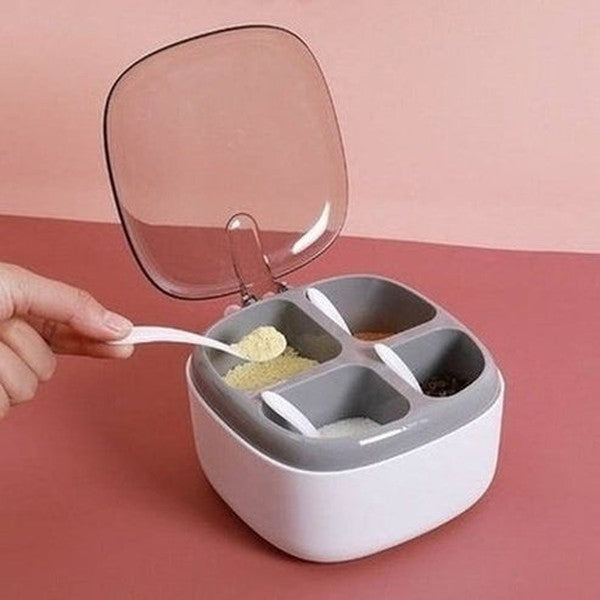 Creative Seasoning Jar Multi-grid Salt Sugar Chili Jar Kitchen Combination Set with Lid Spoon Household Four-grid Seasoning Box. Kitchen Organizers. Spice Organizers