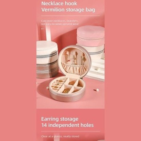 Double Layer PU Leather Portable Mirrored Jewelry Box Small Portable Pin Storage Container Travel Makeup Round Organizer Case. Household Storage Containers.