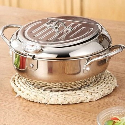 Japanese Pot with Thermometer and Lid 304 Stainless Steel Cooking Tempura Frying Pan 20 24 cm. Cookware & Bakeware: Cookware: Skillets and Frying Pans