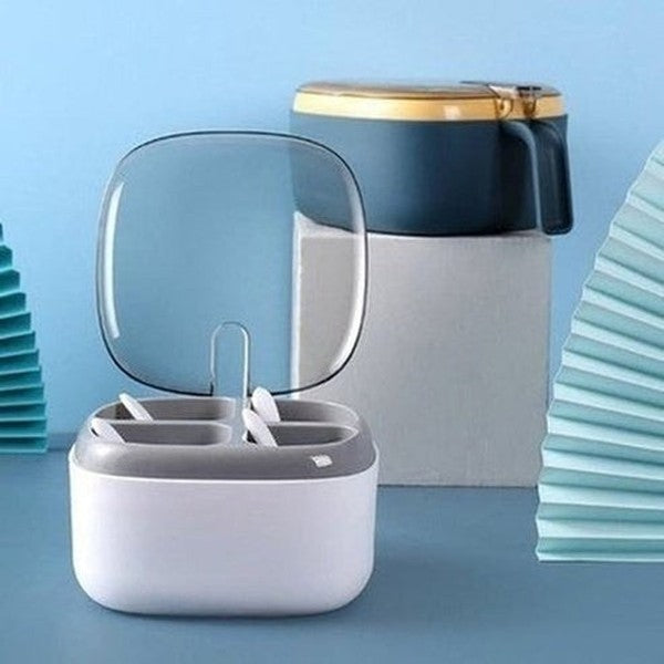 Creative Seasoning Jar Multi-grid Salt Sugar Chili Jar Kitchen Combination Set with Lid Spoon Household Four-grid Seasoning Box. Kitchen Organizers. Spice Organizers