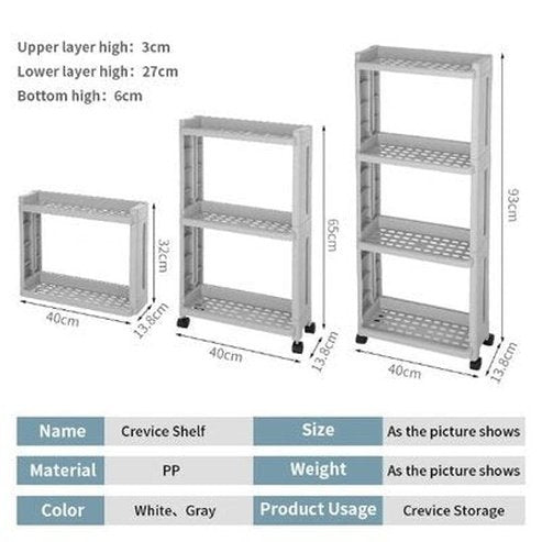 Bath Organizer Shelf Kitchen Storage Rack Shelves Rack with 4 Wheels Removable With Wheels Gap Holder