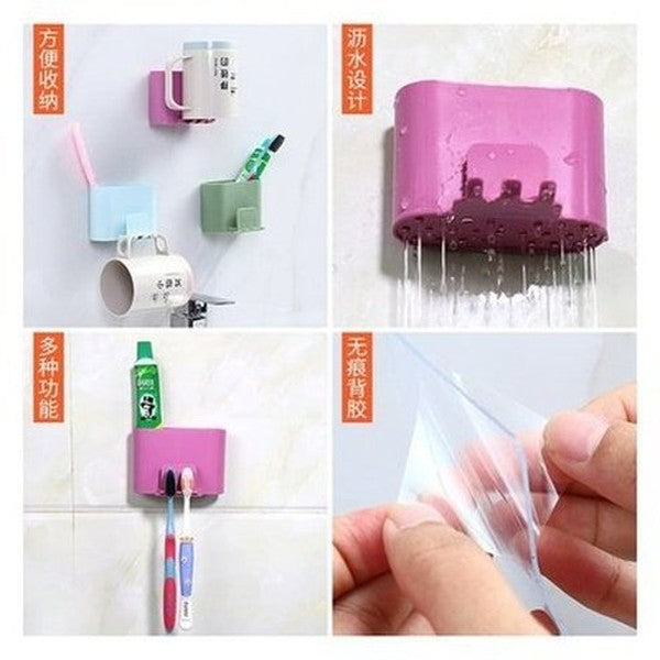 Plastic Wall Mount Toothbrush Rack Minimalist style toothbrush holder, bathroom punch-free toothbrush, toothpaste rack, Bathroom Accessories. Toothbrush Holders