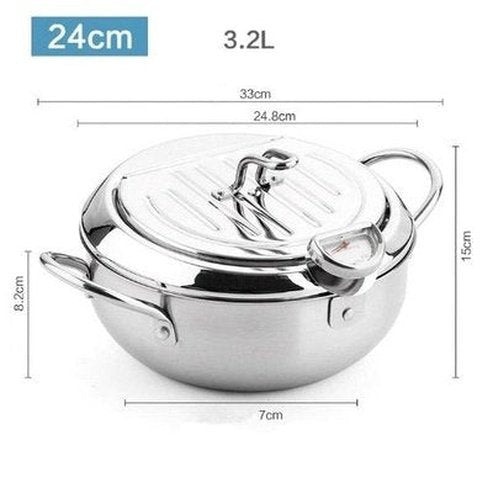 Japanese Pot with Thermometer and Lid 304 Stainless Steel Cooking Tempura Frying Pan 20 24 cm. Cookware & Bakeware: Cookware: Skillets and Frying Pans