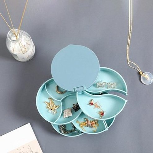 rotating plastic jewelry storage container jewelry holder earring ring box cosmetic beauty container organizer with mirror. type: household storage containers