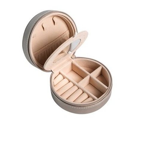 Double Layer PU Leather Portable Mirrored Jewelry Box Small Portable Pin Storage Container Travel Makeup Round Organizer Case. Household Storage Containers.