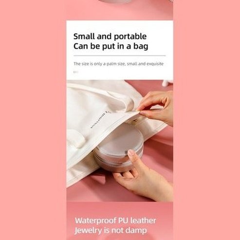 Double Layer PU Leather Portable Mirrored Jewelry Box Small Portable Pin Storage Container Travel Makeup Round Organizer Case. Household Storage Containers.