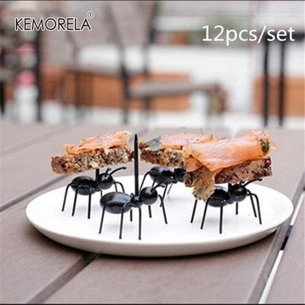 12pc Kitchen Utensils Mini Ant Fruit Fork Plastic Cutlery Fruit Cake Stand Kitchen Bar Kids Dessert Forks Tableware Party Decor. Kitchen Tools. Type: Decor