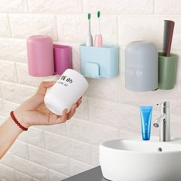 Plastic Wall Mount Toothbrush Rack Minimalist style toothbrush holder, bathroom punch-free toothbrush, toothpaste rack, Bathroom Accessories. Toothbrush Holders