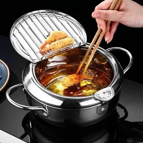 Japanese Pot with Thermometer and Lid 304 Stainless Steel Cooking Tempura Frying Pan 20 24 cm. Cookware & Bakeware: Cookware: Skillets and Frying Pans