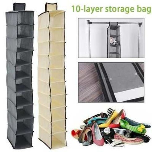 Hanging Bag 10 Layer Shoe Storage Rack Wardrobe Organizer
