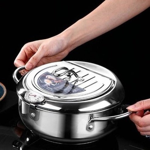 Japanese Pot with Thermometer and Lid 304 Stainless Steel Cooking Tempura Frying Pan 20 24 cm. Cookware & Bakeware: Cookware: Skillets and Frying Pans