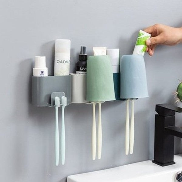 Plastic Wall Mount Toothbrush Rack Minimalist style toothbrush holder, bathroom punch-free toothbrush, toothpaste rack, Bathroom Accessories. Toothbrush Holders