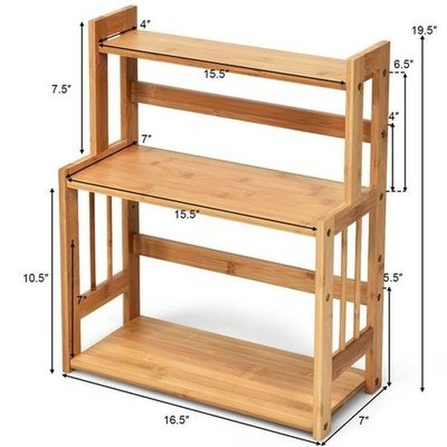 Adjustable Shelf 3 Tier Bamboo Spice Organizer Rack Sturdy Adjustable Shelf. 100% Natural bamboo material. Kitchen Organizers. Type: Spice Organizers.