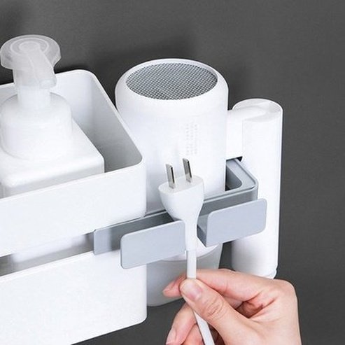 Bathroom Wall Mount Retractable Hair Dryer Punch-Free Wall Mounted Drain Storage Holder Multifunctional Hair Curler Hanger. Type: Bathroom Accessory Mounts