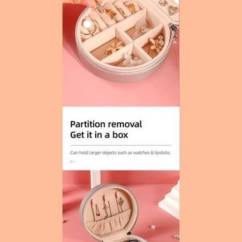 Double Layer PU Leather Portable Mirrored Jewelry Box Small Portable Pin Storage Container Travel Makeup Round Organizer Case. Household Storage Containers.