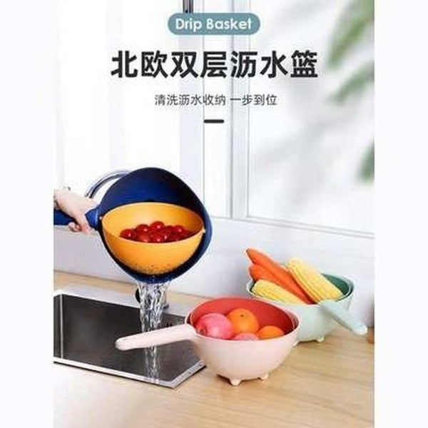 Kitchen Double Layer Plastic Drain Basket with Handle