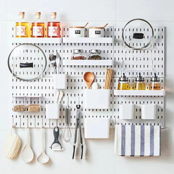 Kitchen Storage Rack Wall Mount Pegboard Combination with Hanger Hooks