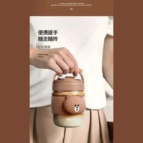 LINE FRIENDS Kawaii Anime Brown Glass Straw Cup