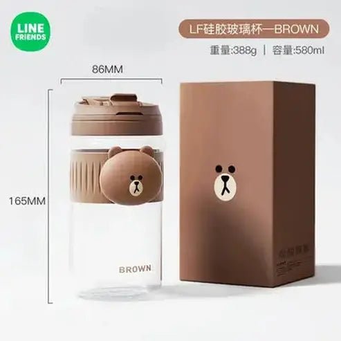 LINE FRIENDS Kawaii Anime Brown Glass Straw Cup