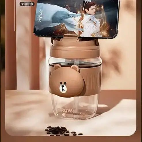 LINE FRIENDS Kawaii Anime Brown Glass Straw Cup