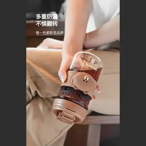 LINE FRIENDS Kawaii Anime Brown Glass Straw Cup