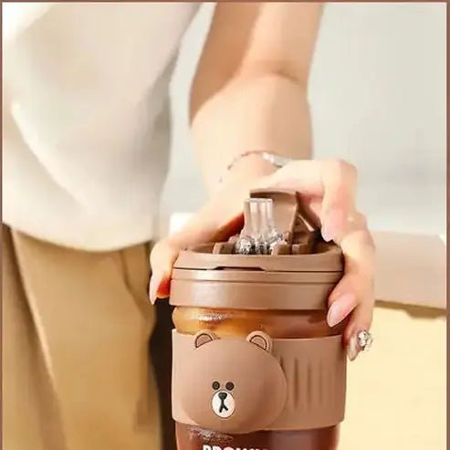 LINE FRIENDS Kawaii Anime Brown Glass Straw Cup